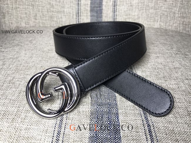Upscale Gucci Black Leather Belt Double Sided GG Buckle
